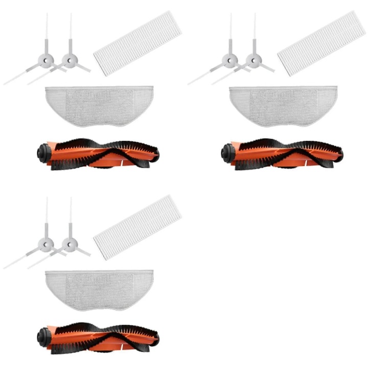 Robotporszívó tartozékkészlet, nylon kefék, HEPA szűrők, felmosókendők, többszínű, kompatibilis Xiaomi Mijia G1, 3x főkefe, 6x oldalkefe, 3x szűrő, 3x felmosókendő