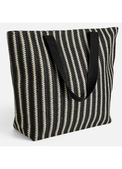 Geantă tote CATIANO din paie, albă cu linii negre, 40x15x43cm