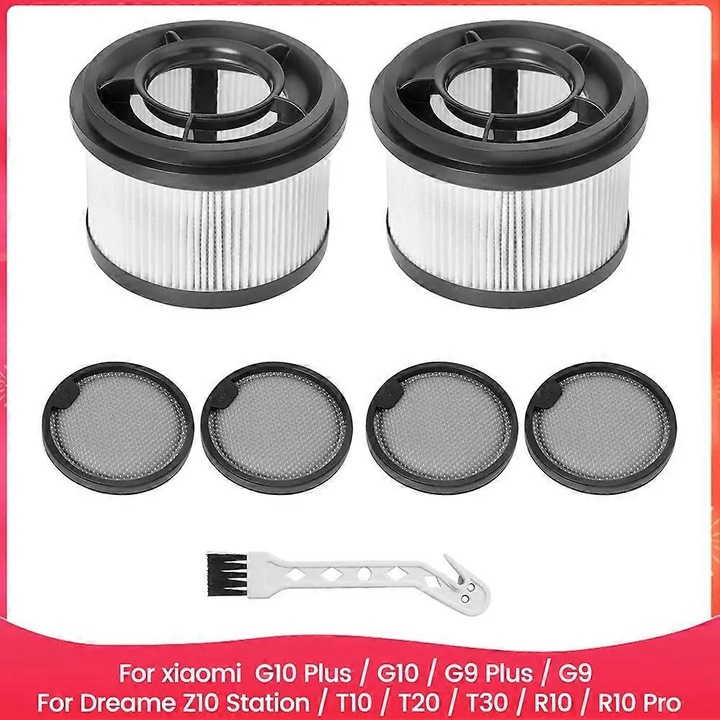 Filtru HEPA compatibil cu Xiaomi G10 Plus/G10/G9 Plus/G9 si Dreame Z10 Station/T10/T20/T30/R10/R10 Pro, filtru aspirator pentru praf fin si polen, plastic durabil, inlocuire usoara, negru/alb, 1 set