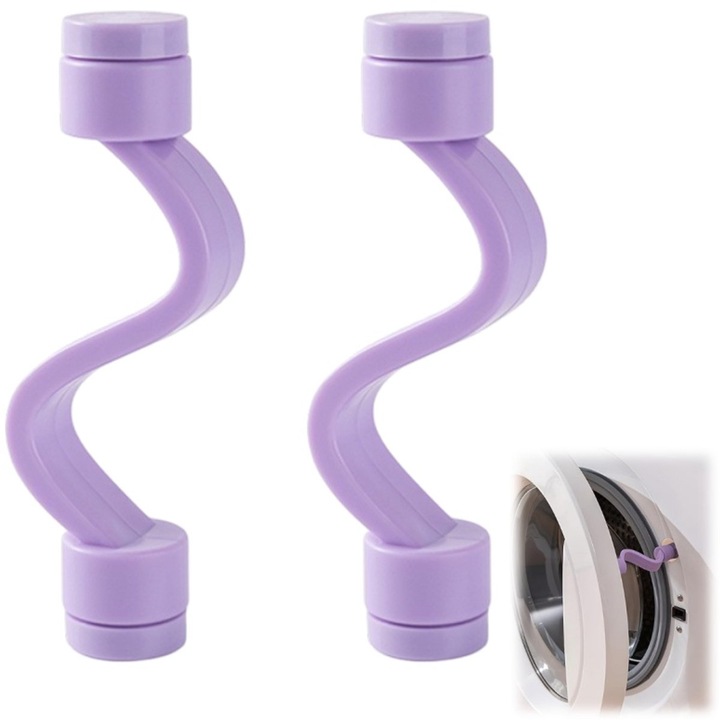 Suport usa masina de spalat magnetic dublu fata, mov, 10x2x2cm, set 2 bucati