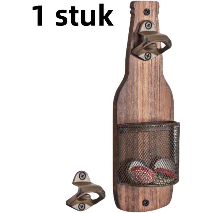 Fali sörnyitó tárolókosárral, vintage fa és vas, barna
