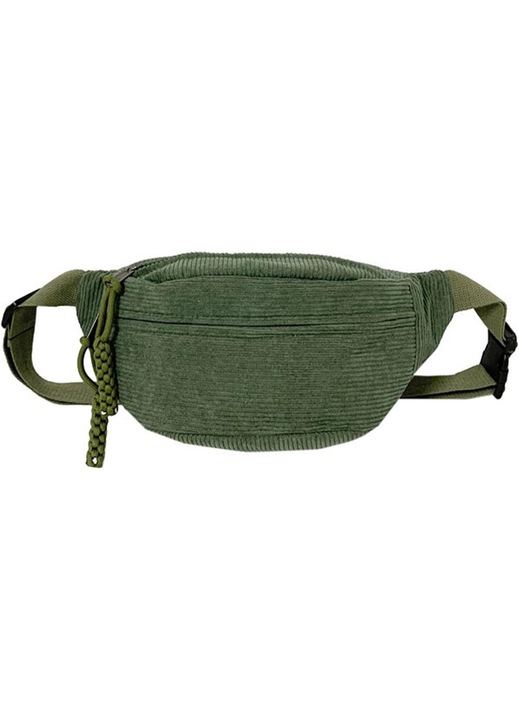 Borseta/geanta de talie din textil (sfoara), cu 3 buzunare cu fermoar, reglabila, unisex, verde, universal