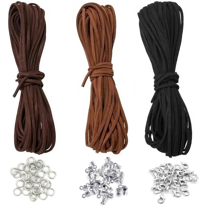 Snur din piele, snur colier din piele naturala, 10 metri x 3 milimetri, snur din piele naturala cu catarama, 3 culori de piele, lucrat manual, pandantiv cu margele, colier DIY, stil clasic