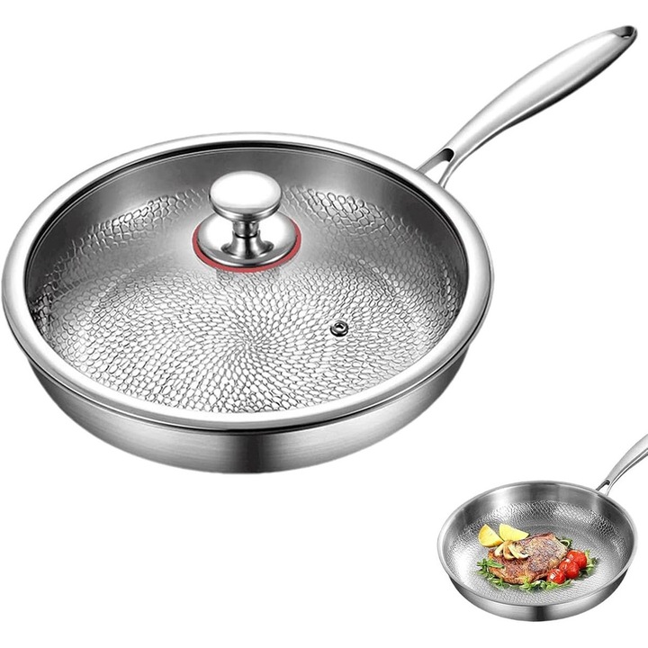 Titán serpenyő 24cm szett fedővel, karcálló és magas hőmérsékletnek ellenálló, ezüst