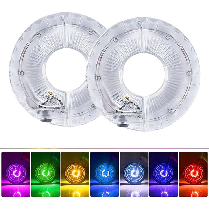 2 db LED kerékpár lámpa szett, 7 szín, mozgásérzékelő, USB, vízálló, 26x26cm