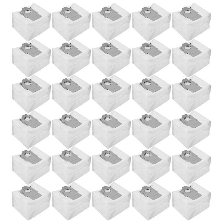 Porszívó porzsák Roborock T8/G10S/Q7 Max/Q7 Max+/S7 MaxV Ultra kompatibilis robotporszívóhoz, eldobható nem szőtt zsákok, 2 rétegű szűrés, több mint 99,7% részecskét felfog, fehér, 30 db