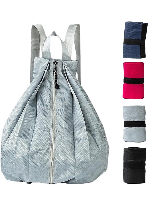 Összecsukható vízálló nylon hátizsák, ultrakönnyű 0,25 kg, kompakt összecsukva 15 x 6 x 10 cm, kihajtva 32 x 22 x 42 cm, Világosszürke