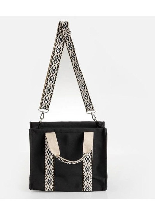 Geanta de Umar Textila Neagra cu Model Tribal