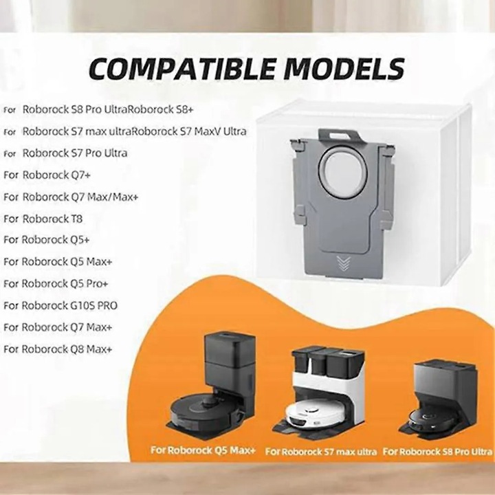 9 darabos készlet, porzsákok/porzsákok kompatibilis a Roborock S8 Pro Ultra/S8+/Q7 Max+/Q8 Max+/Q5 Max+/Q5+/Q5 Pro+/S7 Max Ultra/S7 MaxV Ultra modellekkel, fejlett szűrés, nem szőtt anyagból, fehér