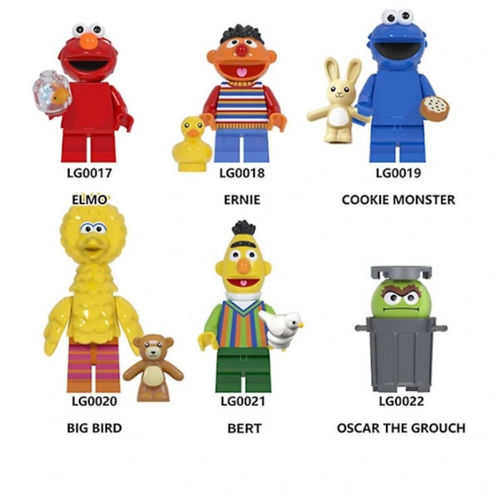 Сглобяема фигурка Sesame Street, екологична ABS играчка, съвместима с конструктори, височина 4.5 см, Многоцветна