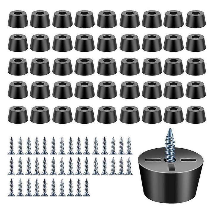 Set 40 bucati, Picioruse antiderapante din cauciuc pentru tocator, cu suruburi din otel inoxidabil 304, pre-gaurite, Negru, 40 x 1 buc