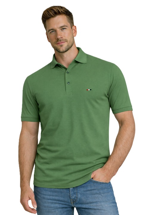 Tricou din material piqué cu detaliu brodat in piept