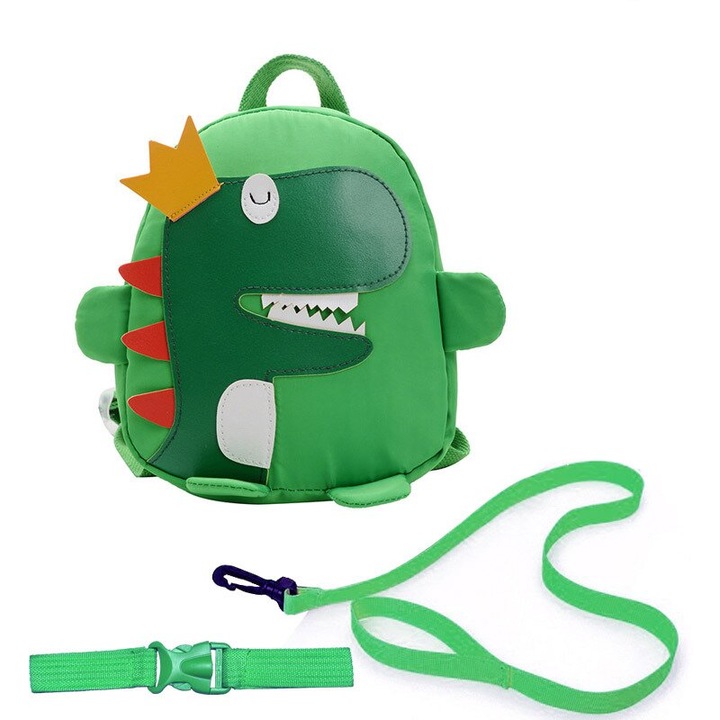 Rucsac copii cu ham de siguranta, dinozaur verde, 1.5m, 1-5 ani