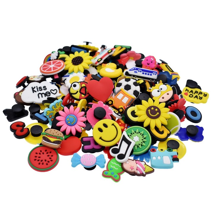 Crocs cipődekoráció/charms szett – 50 db, PVC, többszínű, 2.5-3 cm