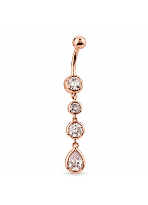 Piercing de buric din inox auriu cu pietre albe de zirconiu atarnate, lungime 5,5 cm Codrina
