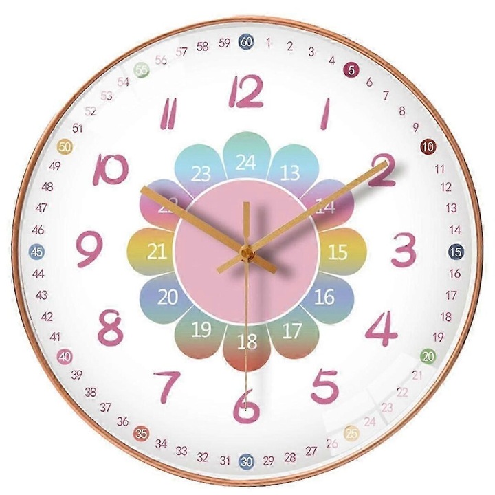 Ceas de perete, ceas decorativ cu mecanism quartz silentios, cadran 3D educational pentru copii, plastic, multicolor, 1 buc
