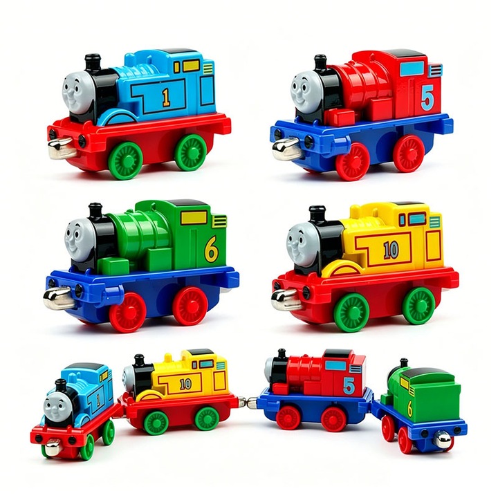 Set de jucarii Thomas Locomotiva cu 4 piese, model de vagon de tren la scara 1:43, jucarie educativa pentru copii
