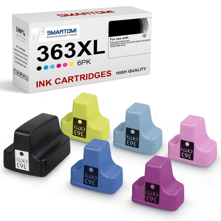 Set 6 Cartuse Imprimanta, SMARTOMI 363XL, Compatibilitate HP 363XL, Randament Ridicat, 6 Culori Incluse