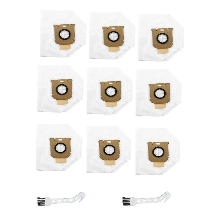 Set saci de praf pentru aspirator Dreame Z10/Z20/H30 Station, din material textil si ABS, include 2 perii mici albe, Alb, 9 saci + 2 perii