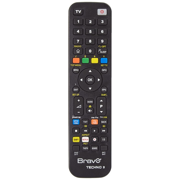 Telecomanda Universala, Bravo Techno 3, Compatibila DTT DVD Blu-Ray SAT TV VCR, Control Wireless IR, Negru