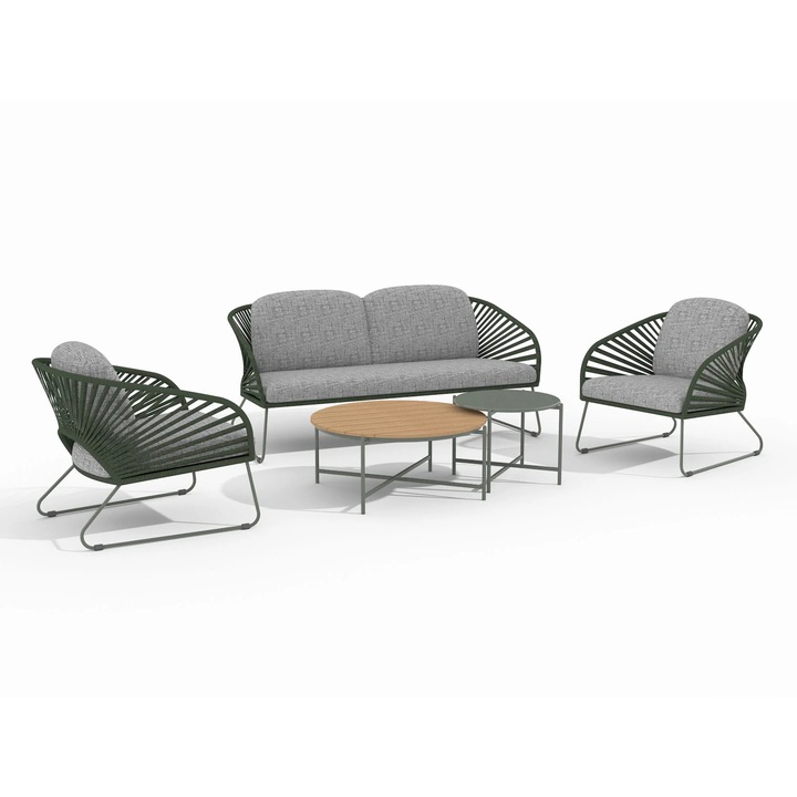 Setul Novella Lounge - spuma, poliester, otel - gri / verde