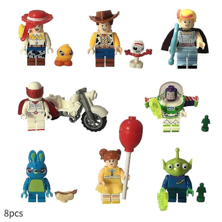 8 darabos készlet, Toy Story építőelemekből készült figurák és minifigurák, ABS, 3 év feletti gyermekeknek, többszínű