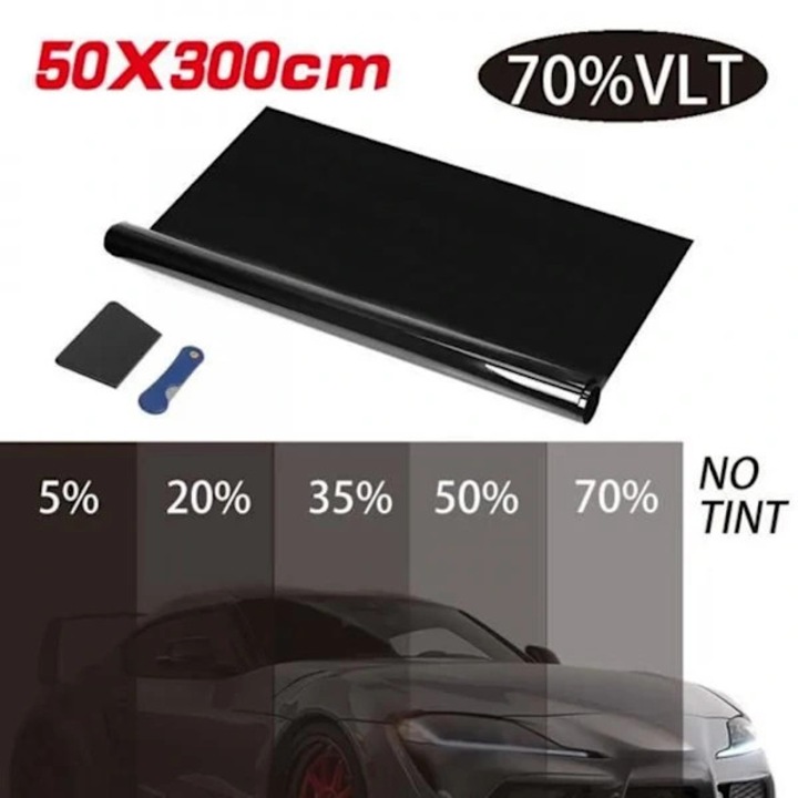 Folie pentru geam auto, folie tintata, protectie UV, grosime 2 mil, blocheaza 70% din lumina vizibila, Negru, 50x300 cm