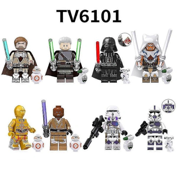 Комплект от 8 мини фигурки Star Wars, ABS строителни блокчета, включва Дарт Вейдър и други герои, подходящ за деца над 3 години, прибл. 4.5 см, Многоцветен