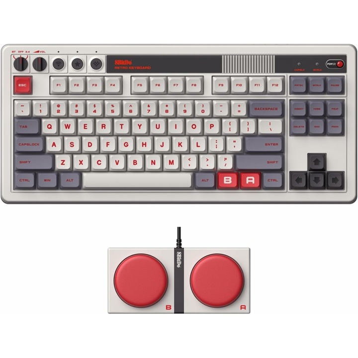 Vezeték nélküli billentyűzet, 8BitDo Retro 87, Mechanikus, RF/Bluetooth/USB, Kailh Box Switch, Angol, N Edition, Gamer