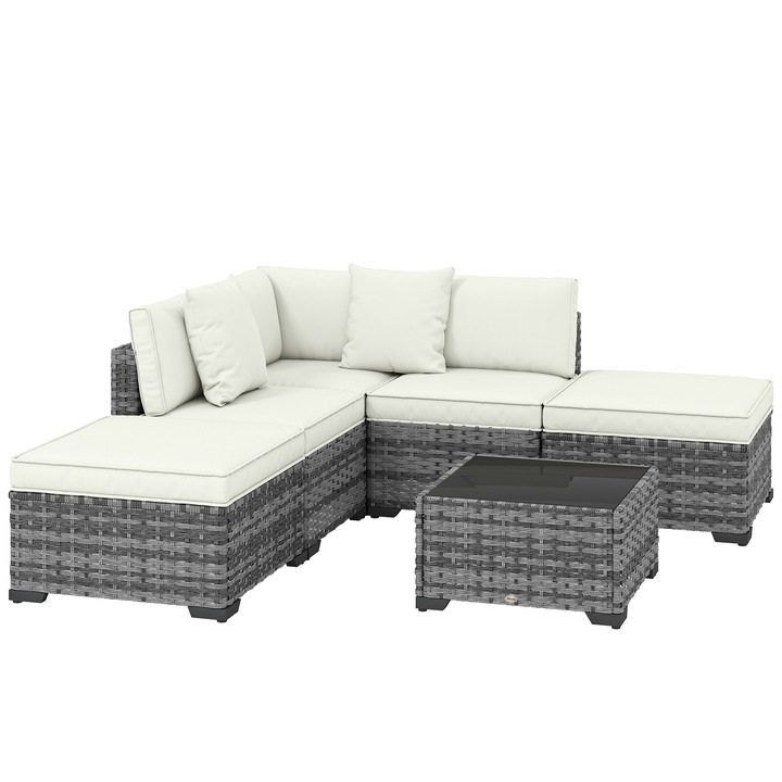 Canapea Modulara, Outsunny, Ratan PE, otel, 200 x 200 x 63 cm, Gri Mixt