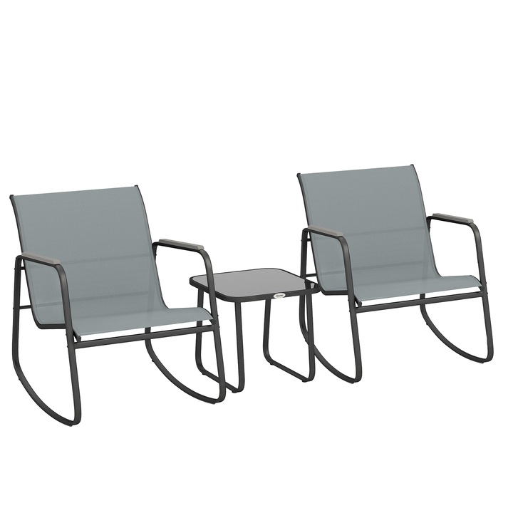 Set Bistro pentru Exterior, Outsunny, Otel, textilena, 61cm x 79cm x 78cm, Gri