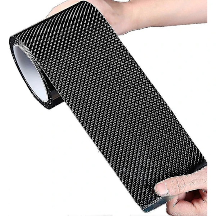 Banda protectie prag auto autocolant, folie vinil carbon 5D rezistenta la zgarieturi si la impact, autoadeziva, negru, 10 cm x 3 m