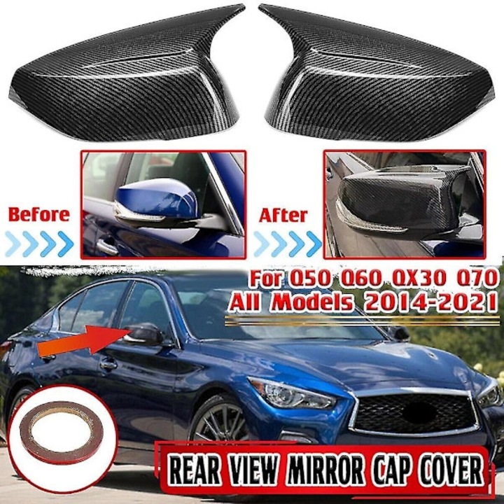 2 darabos készlet, oldalsó tükörburkolatok Q50/Q50S 2014+, Q60/QX30 2016+, Q70 2014+ modellekhez, ABS-ből, ragasztós rögzítéssel, szénszálas