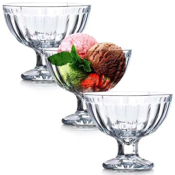 Set 3 Cupe Pentru Inghetata, 180 ml, 10x8.5 cm, Sticla