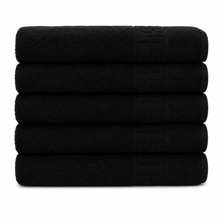 Prémium Fürdőlepedő Szett 5 db, 100% Pamut, 70x130 cm, Extra Puha, Bolyhos és Szuper Nedvszívó - Fekete