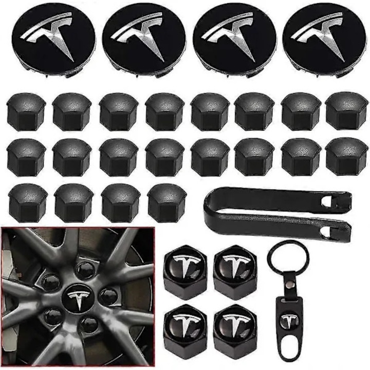Aero felni kupak készlet, kerékanya burkolatok kompatibilis Tesla Model 3/Model Y/Model S/Model X modellekkel, alumínium és ABS, rozsdamentes, víz- és porálló, gyors szerszámmentes szerelés, Fekete/Ezüst, Teljes készlet