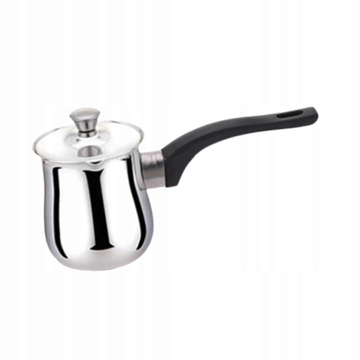 Ibric/cezve pentru cafea turceasca, din otel inoxidabil, compatibil cu plite cu inductie, maner PP ergonomic anti-arsura, argintiu/negru, 360 ml