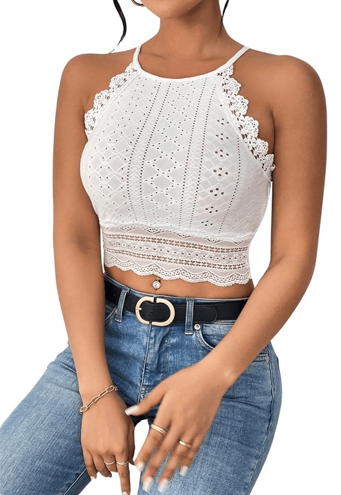 Top dama GORGLITTER elegant din dantela cu halter, marime L, culoare alb