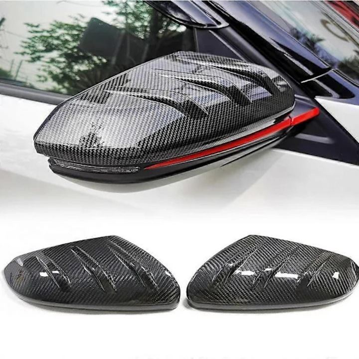 Capace oglinzi laterale, huse oglinzi compatibile cu Honda Civic generatia a 10-a 2016-2021 (Coupe/Sedan/Hatchback), aspect fibra de carbon din ABS, montaj stick-on cu banda dublu-adeziva, finisaj lucios protejat UV, negru lucios, 2 bucati