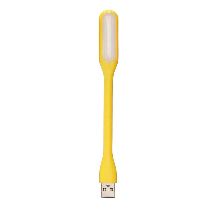 Lampa USB tip bagheta flexibila LED 1.5W, lumina alba rece, portabila pentru laptop, masina si powerbank, design lung 16.8 cm, galben