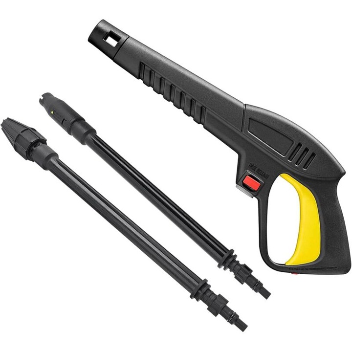 Set 3 bucati, Pistol pentru aparat de spalat cu presiune, compatibil cu Lavor, Vax, Parkside, Sterwins, lance variabila si lance rotativa, 160 bar, negru/galben