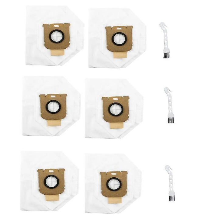 Set saci de praf si perii pentru aspirator Dreame Z10/Z20/H30Station, pungi de schimb din material textil si ABS, alb, 6 pungi + 3 perii mici