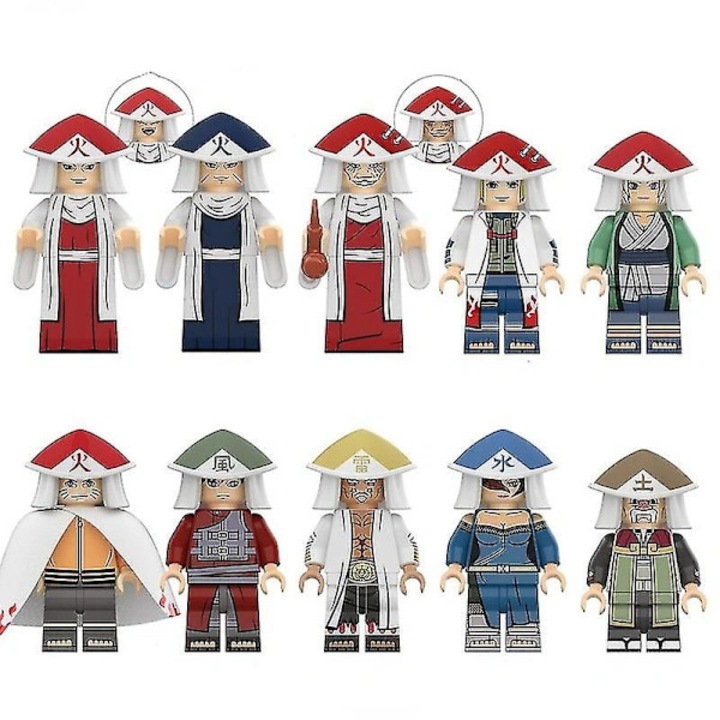 10 darabos készlet, összeállított minifigura típusú figurák építőkockákból, Naruto Uzumaki, mérgező anyagoktól mentes, puha textúra, gyűjthető, többszínű