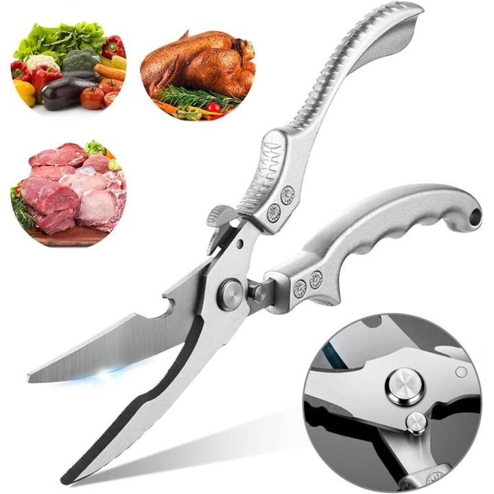 Foarfeca bucatarie multifunctionala inox, argintiu, 23cm