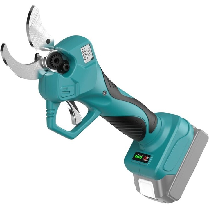 PS-MK vezeték nélküli elektromos metszőolló, kompatibilis Makita 18V akkumulátorokkal (akkumulátor nem tartozék), SK5 acél penge, 40 mm vágás, LCD kijelző, türkiz, 1 db