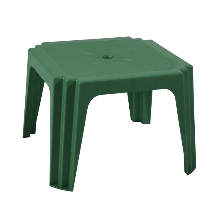 Masuta fixa pentru gradina DacEnergy, plastic, patrata, 64.5 x 64.5 x 44 cm, rezistenta la umezeala, orificiu umbrela, mobilier exterior, verde
