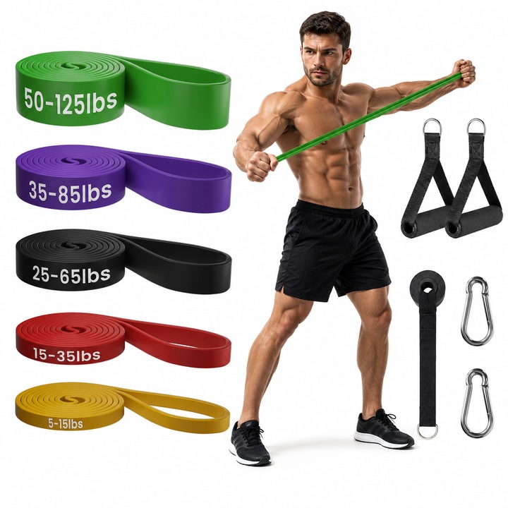 RQQM® Fitnesz Gumiszalag Szett Húzódzkodáshoz és Komplett Edzéshez, Prémium Ellenállási Szalagok Erőnléti Edzéshez, Nyújtáshoz és Kinezioterápiához, Uniszex, Ideális Otthonra és Edzőterembe