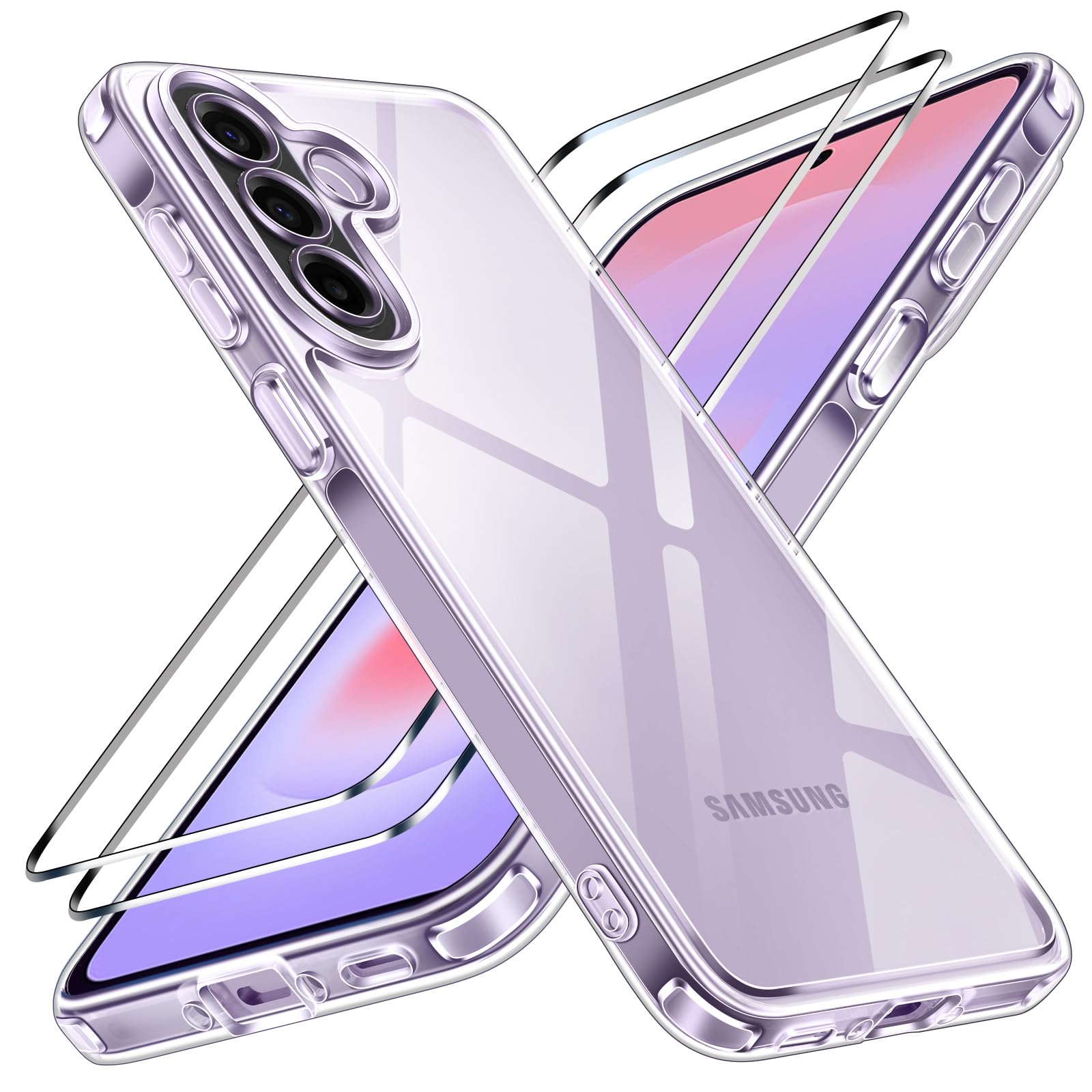Pachet Husa Telefon Care nu Ingalbeneste + 2 Folii Sticla Compatibila Cu Samsung Galaxy A37 5G, MOGU Set Protectie 360, Carcasa Subtire de TPU Flexibil, Rezistent la Socuri, Include 2 folii de Protectie din Sticla Securizata, Transparenta