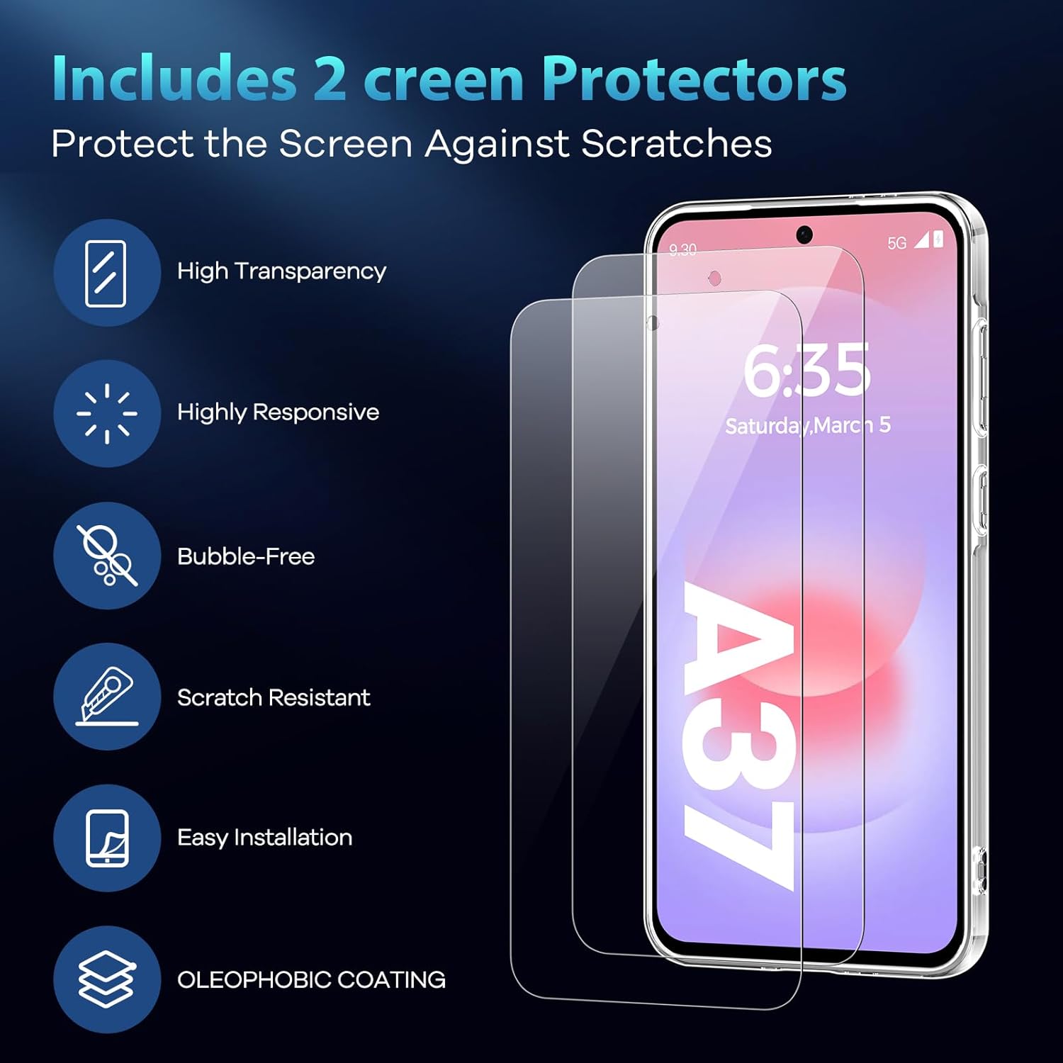Pachet Husa Telefon Care nu Ingalbeneste + 2 Folii Sticla Compatibila Cu Samsung Galaxy A37 5G, MOGU Set Protectie 360, Carcasa Subtire de TPU Flexibil, Rezistent la Socuri, Include 2 folii de Protectie din Sticla Securizata, Transparenta