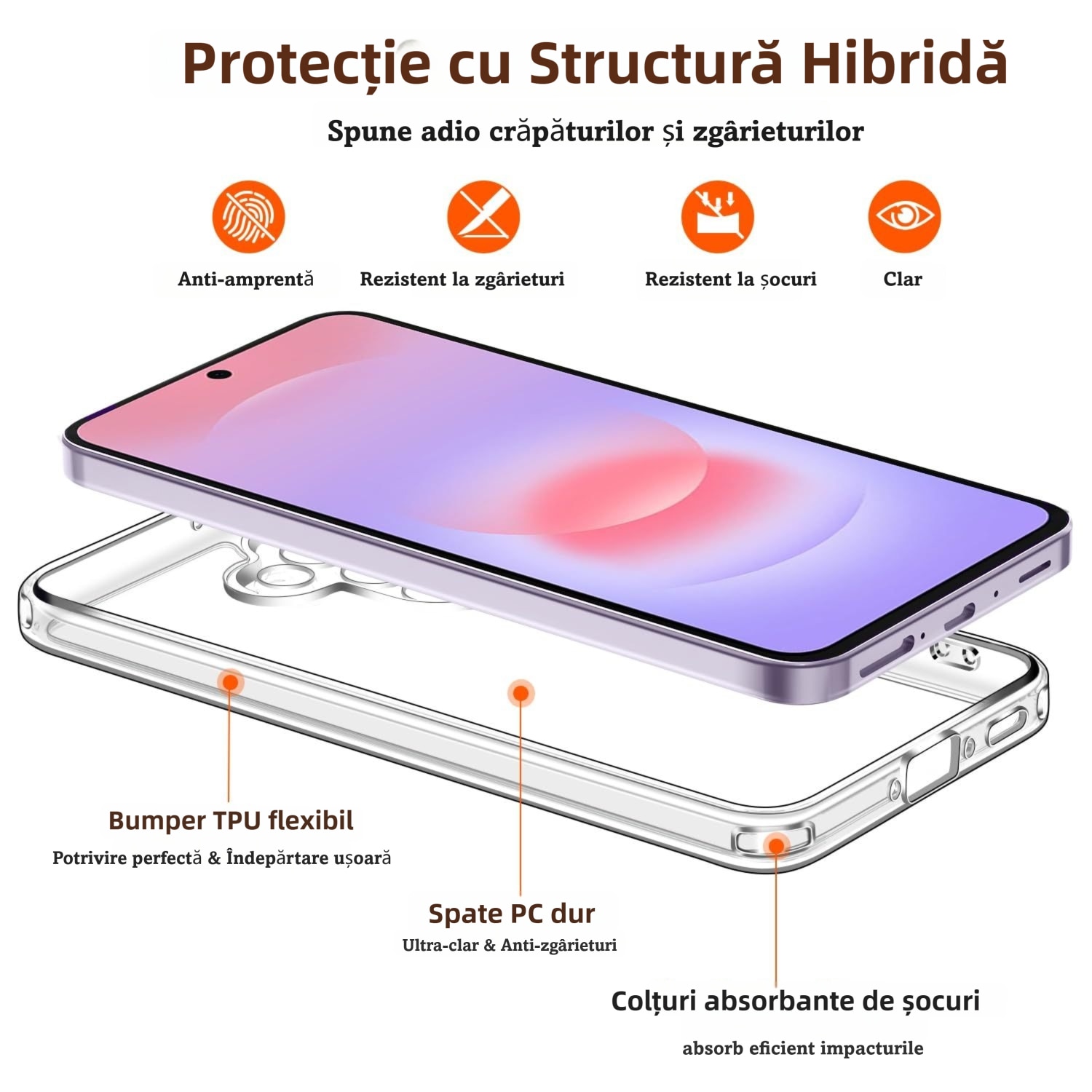 Pachet Husa Telefon Care nu Ingalbeneste + 2 Folii Sticla Compatibila Cu Samsung Galaxy A37 5G, MOGU Set Protectie 360, Carcasa Subtire de TPU Flexibil, Rezistent la Socuri, Include 2 folii de Protectie din Sticla Securizata, Transparenta